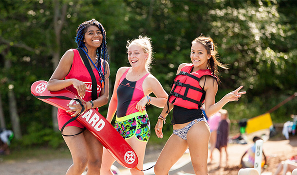 Lifeguard with Girl Scouts at Camp