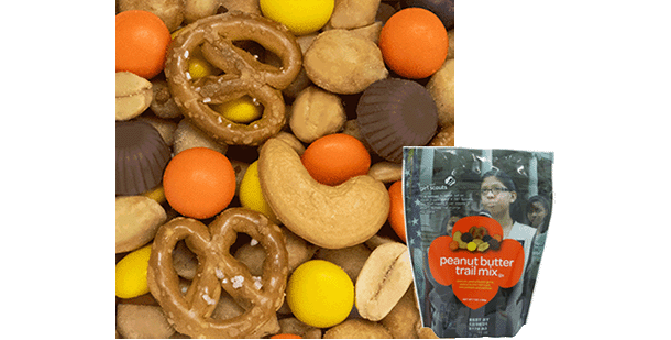 Mixed nuts with pretzles and candy 