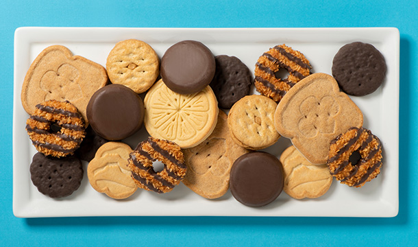 Plate of Girl Scout Cookies displaying each flavor