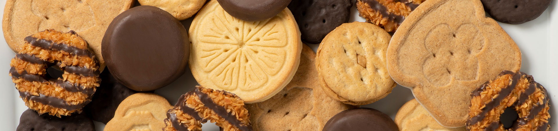  Close up of all the Girl Scout Cookie flavors 